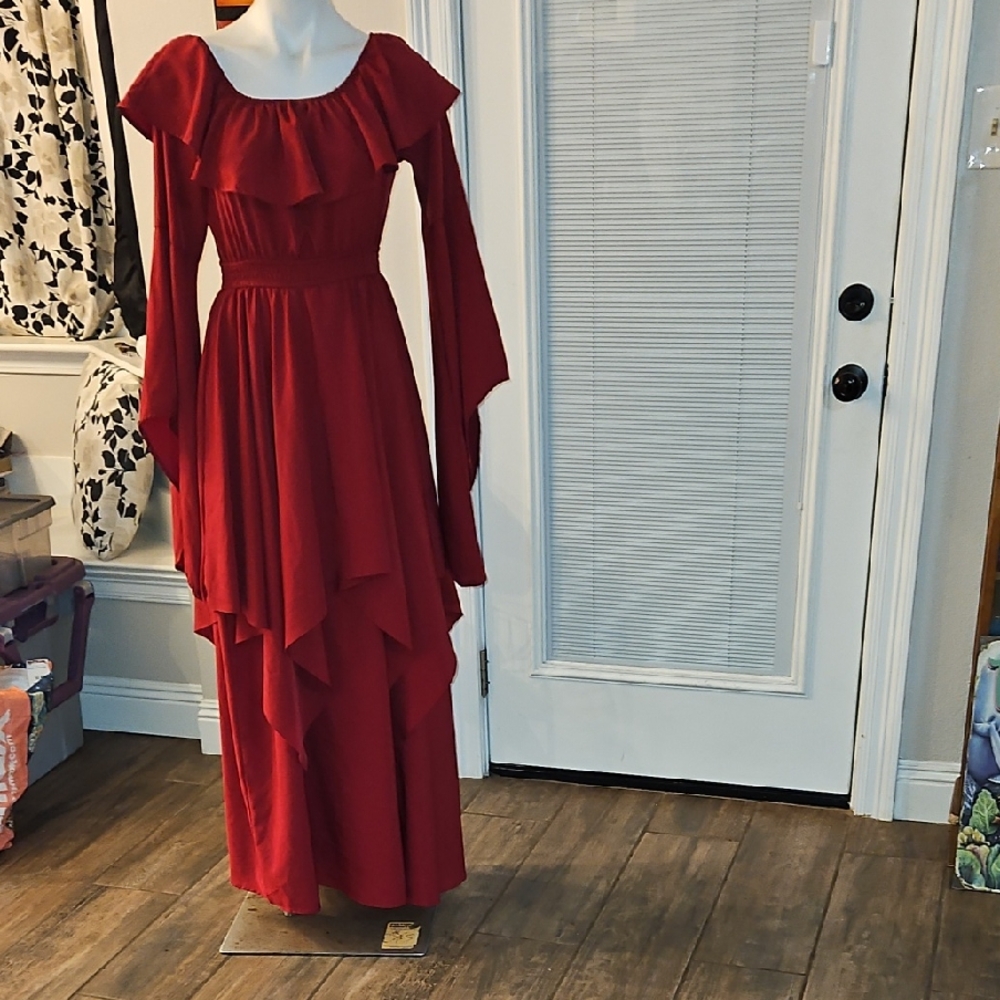 Elegant Red Ruffled Maxi Dress